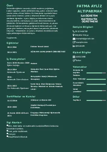 Matematik Öğretmeni Cv Örnekleri cv indir